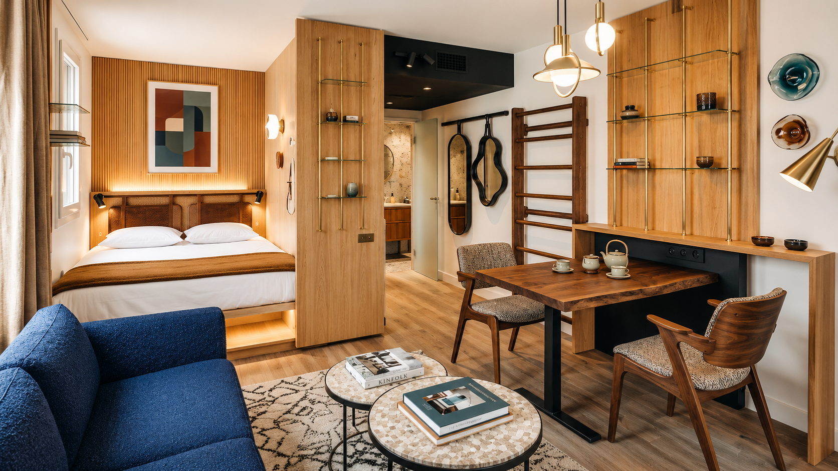 Pokoj hotelowy z zabudowa stolarska